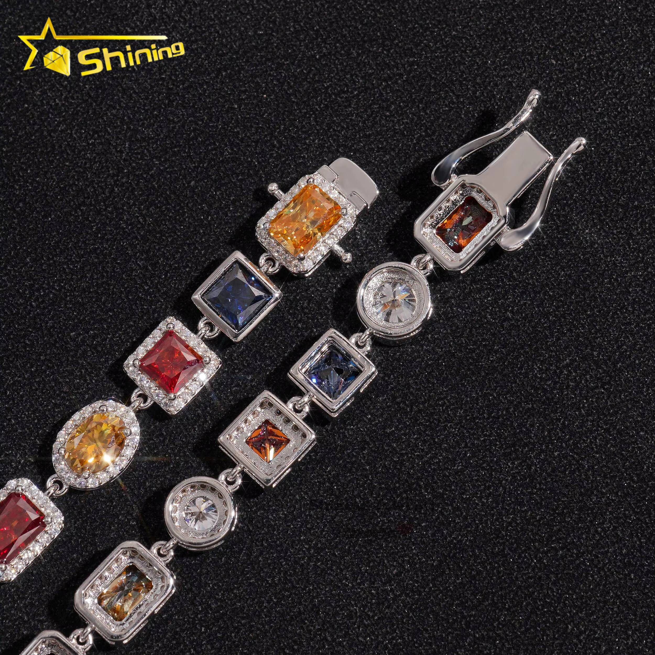 Luxurious Fine Party Jewelry 925 Sterling Silver VVS Moissanite Diamond Cluster Tennis Chain Bracelet