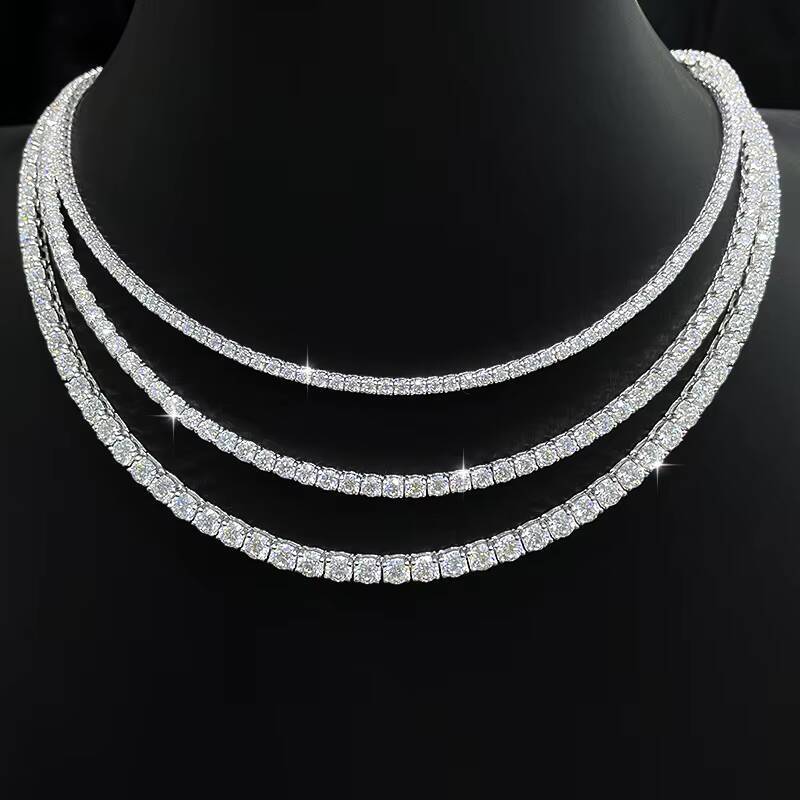 Hip Hop Moissainte Diamond 3mm S925 Tennis Chain White Gold Necklace Women Fine Jewelry With Full Diamond Moissanite Necklace