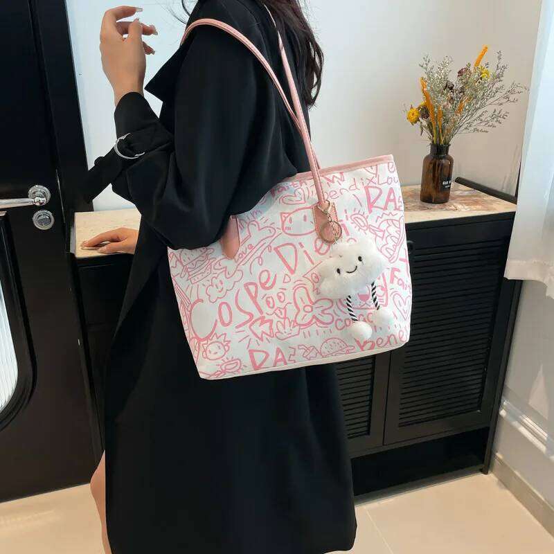 Women's Summer New Casual, Versatile Large-capacity Student Tote Black Color Simple Single-shoulder Bag Canvas XJ260306