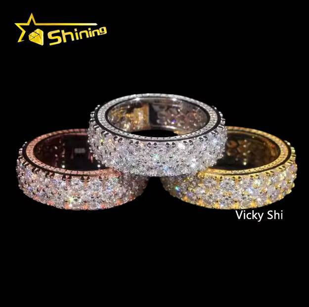 Wholesale Price Silver 925 Jewelry Ring Iced Out Two Rows VVS Moissanite Ring Men Hip Hop Rings GRA Certificated