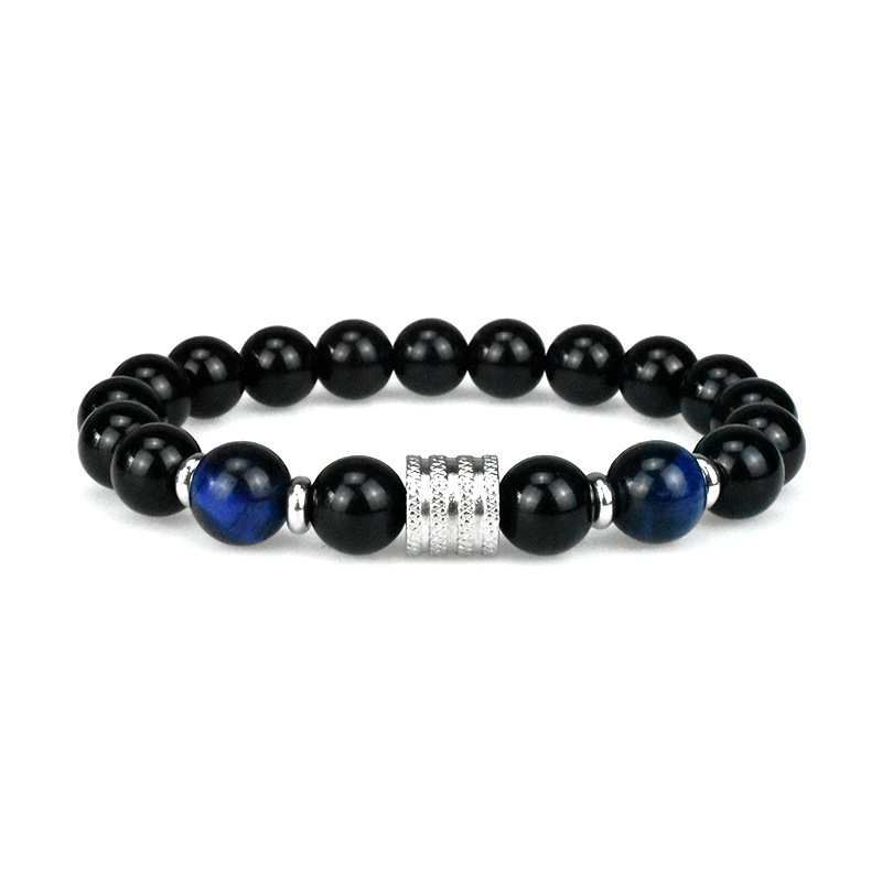 Luxury Brand Designer Jewelry European And American Ins Stainless Bracelet Steel 10mm Natural Stone Bracelet Tiger Eye Obsidian Men's Bracelet
