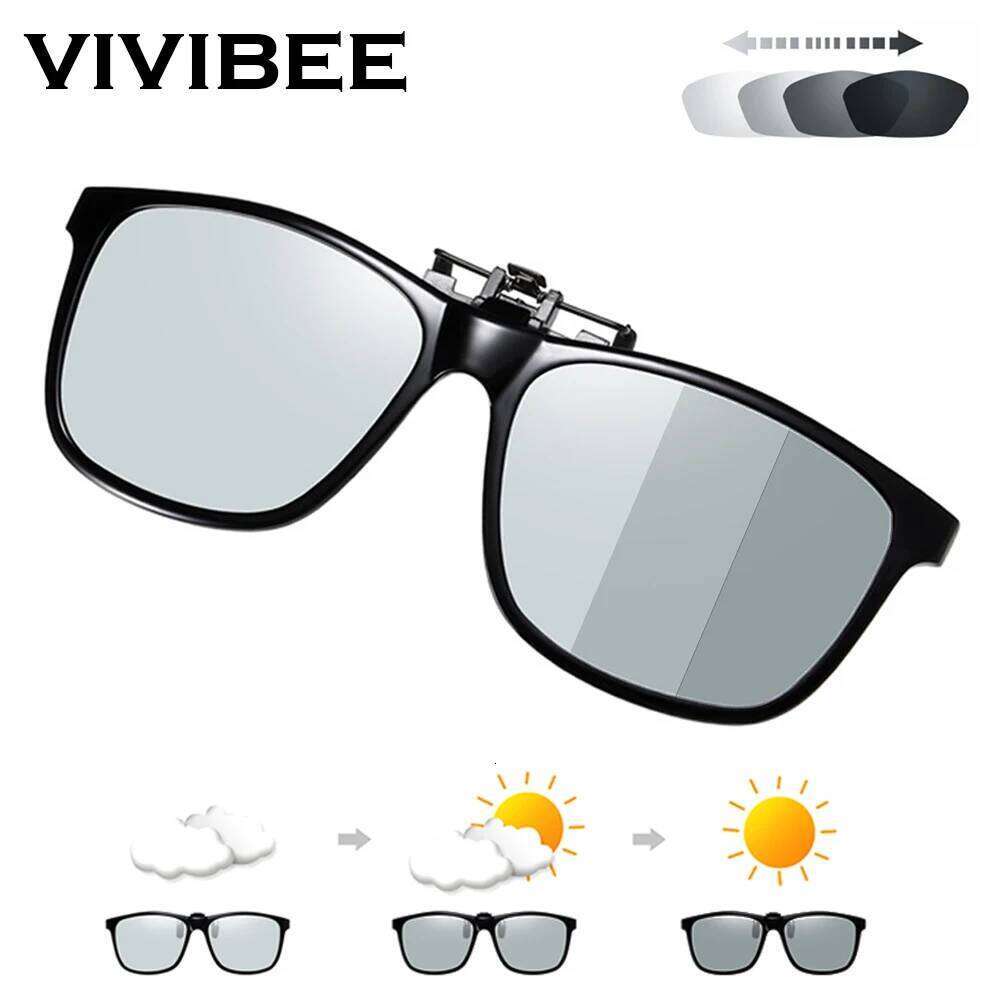 VIVIBEE 2025 Polarized Pilot Flip Up Clip on Sunglasses Men Photochromic Polarised Women Sun Glasses Color Change Night Driving Z260306