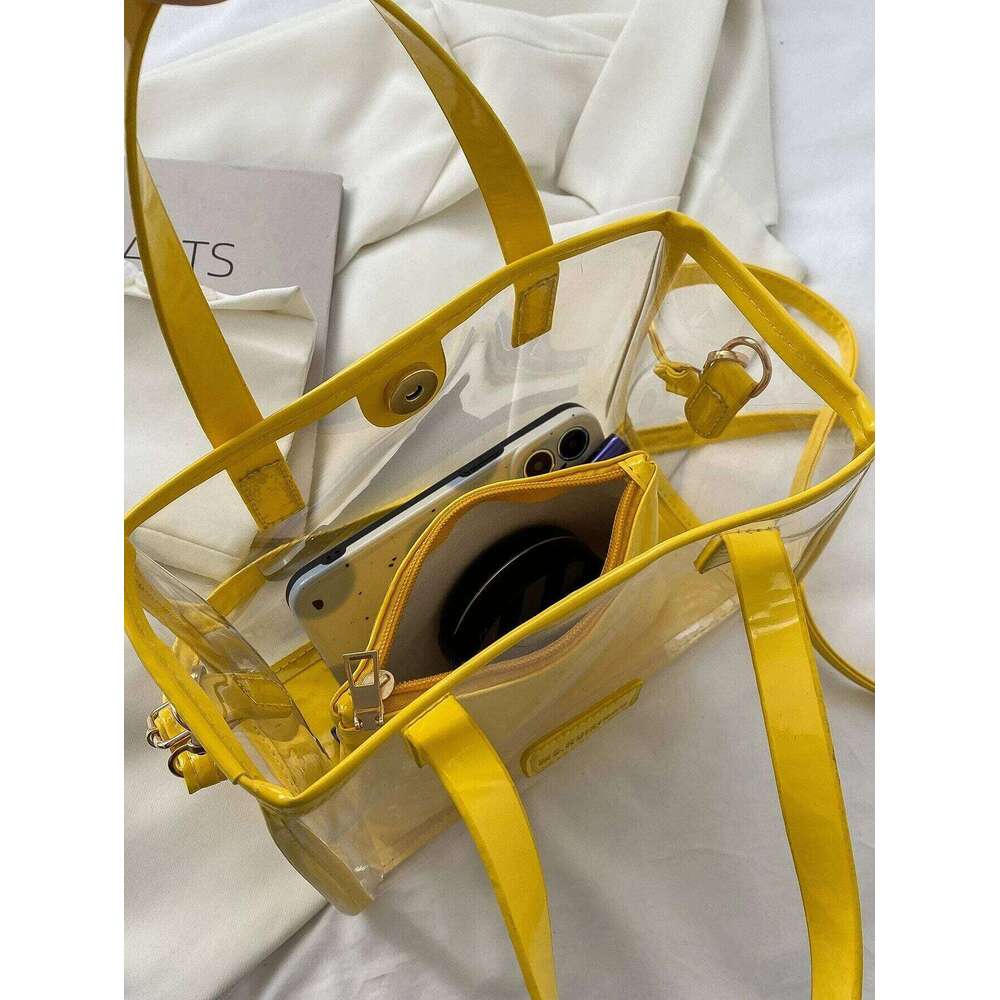 Trendy Stylish Mother-Law Tote For Beach, Waterproof Sandproof Transparent Women's Shoulder Bag XJ260306