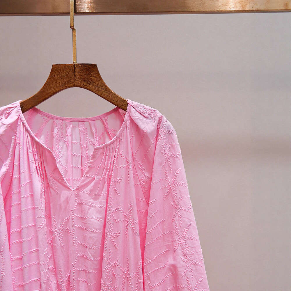 2026 Autumn New French Designer Sweet Heavy Embroidered Strap V-neck Pink Ruffle Women's High end Exquisite Dress