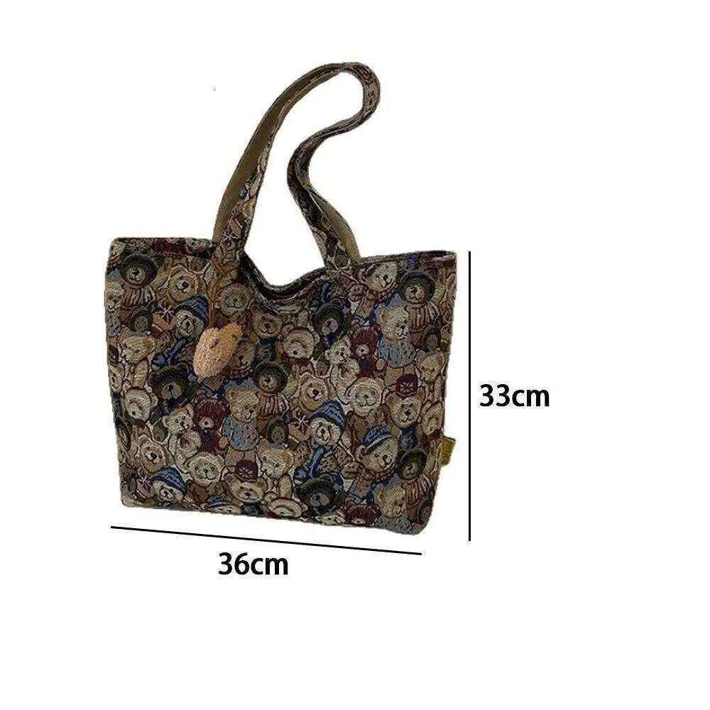 New Portable Cartoon Bear Pattern Large Capacity Casual Tote Handbag Student Shoulder Bag XJ260306
