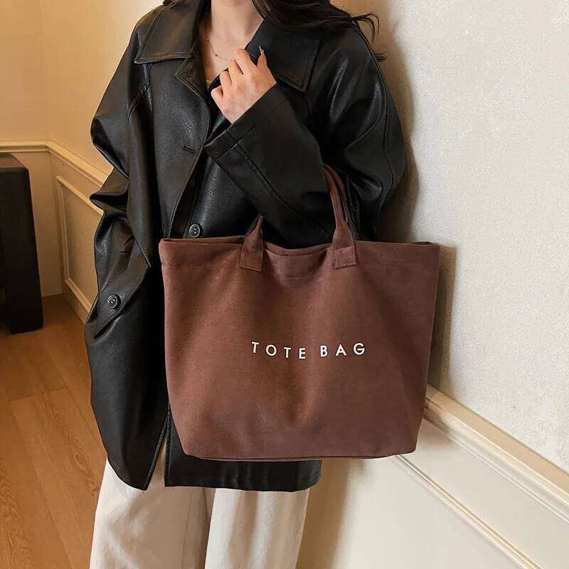 Cross Border Hot Sale Letter Print Shoulder Large Capacity Suede Tote Handle Bag Casual Simple Style Commuter Storage Bags XJ260306