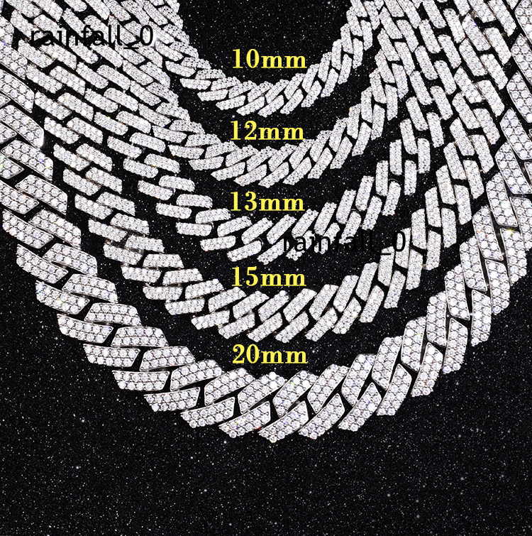 Yu Ying Gems 2rows Hip Hop Cuban Chain S925 Silver with Iced Out Vvs Moissanite Cuban Necklace Cuban Link Chain
