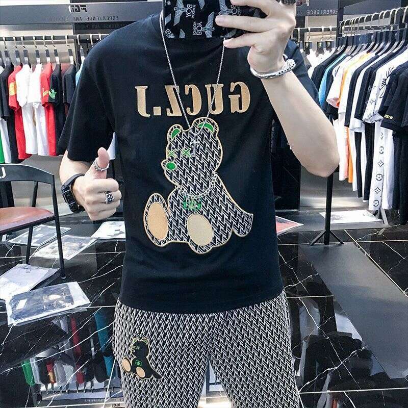 European Style Embroidered Sports Short-Sleeve Shorts Set For Men Trendy And Stylish Summer New Men's Outfit Luanyun