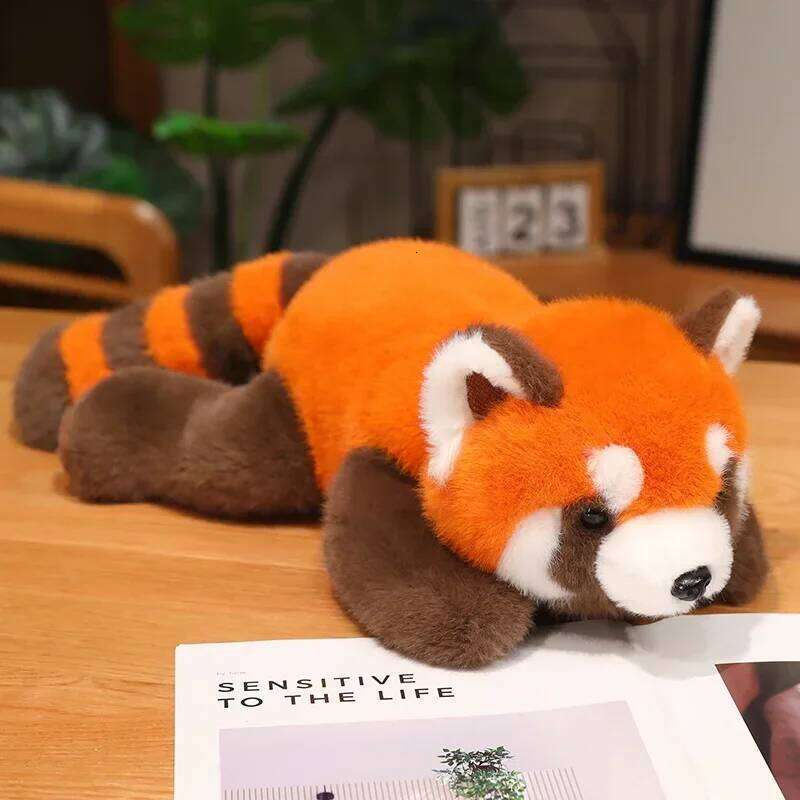 30-60cm New Stuffed Anime Figure Turned Panda Plushie Doll Fluffy Hair Red Raccoon Animals Hug Throw Pillow Kids R260908 - view 3