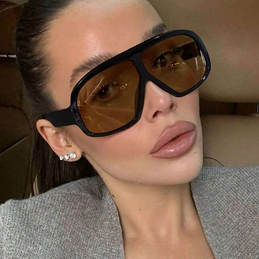 New Retro Big Frame Square Women Brand Black Gradient Cool Men Sunglasses One Piece Pilot Sun Glasses Z260306