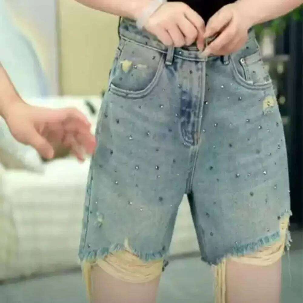 Summer Diamonds Denim Women Designed Chic High Waist Short Jeans Frayed Hole All-Match Shorts Party Club Wear for 18-24Y XJ260306