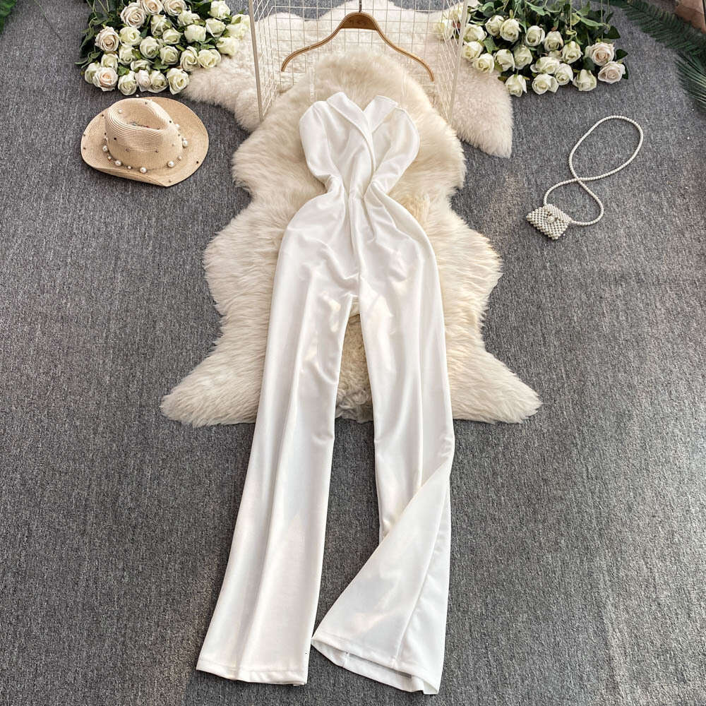 2026 niche light luxury high-end women's jumpsuit European and American travel style A13 backless strapless