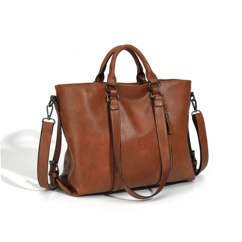 Retro Soft Leather Tote Handbag for Women, One Shoulder, Crossbody, Multi Pocket Divider, Briefcase, Adjustable Shoulder Straps XJ260306