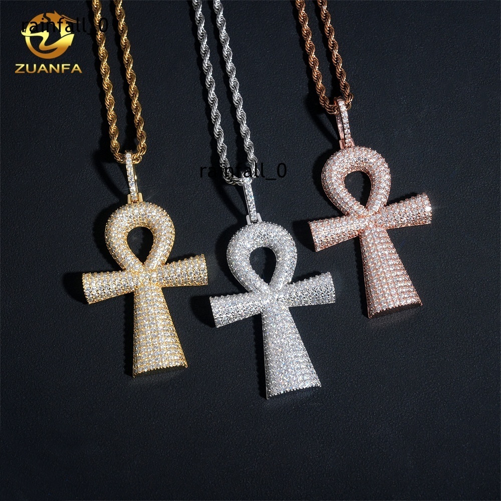 Cute Design Ankh Necklace Pass Diamond Tester Moissanite Sterling Silver Gold Plated Ankh Cross Charm Pendant Fine Jewelry