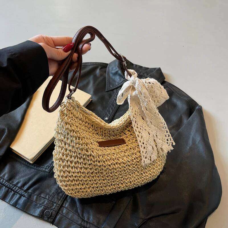 2025 One Shoulder Underarm Straw for Women, Versatile Handmade Woven Bag, Vacation Style Beach Bag XJ260306