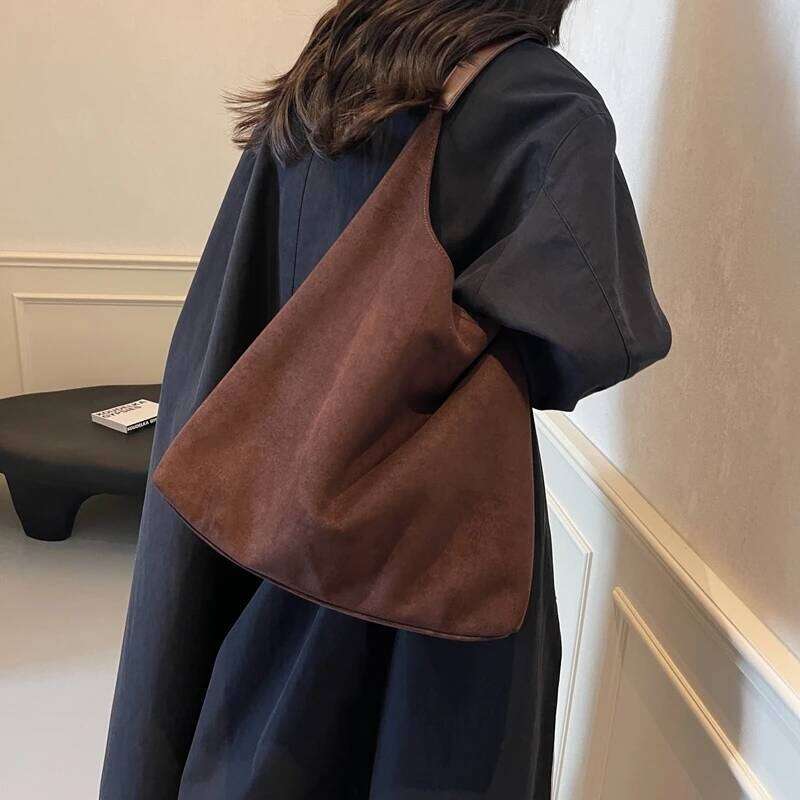 MOODS Casual Shoulder Bag Set For Women 2-IN-1 Suede Pure Color Large Capacity Shopper Tote 2024 Winter New Handbags Female XJ260306