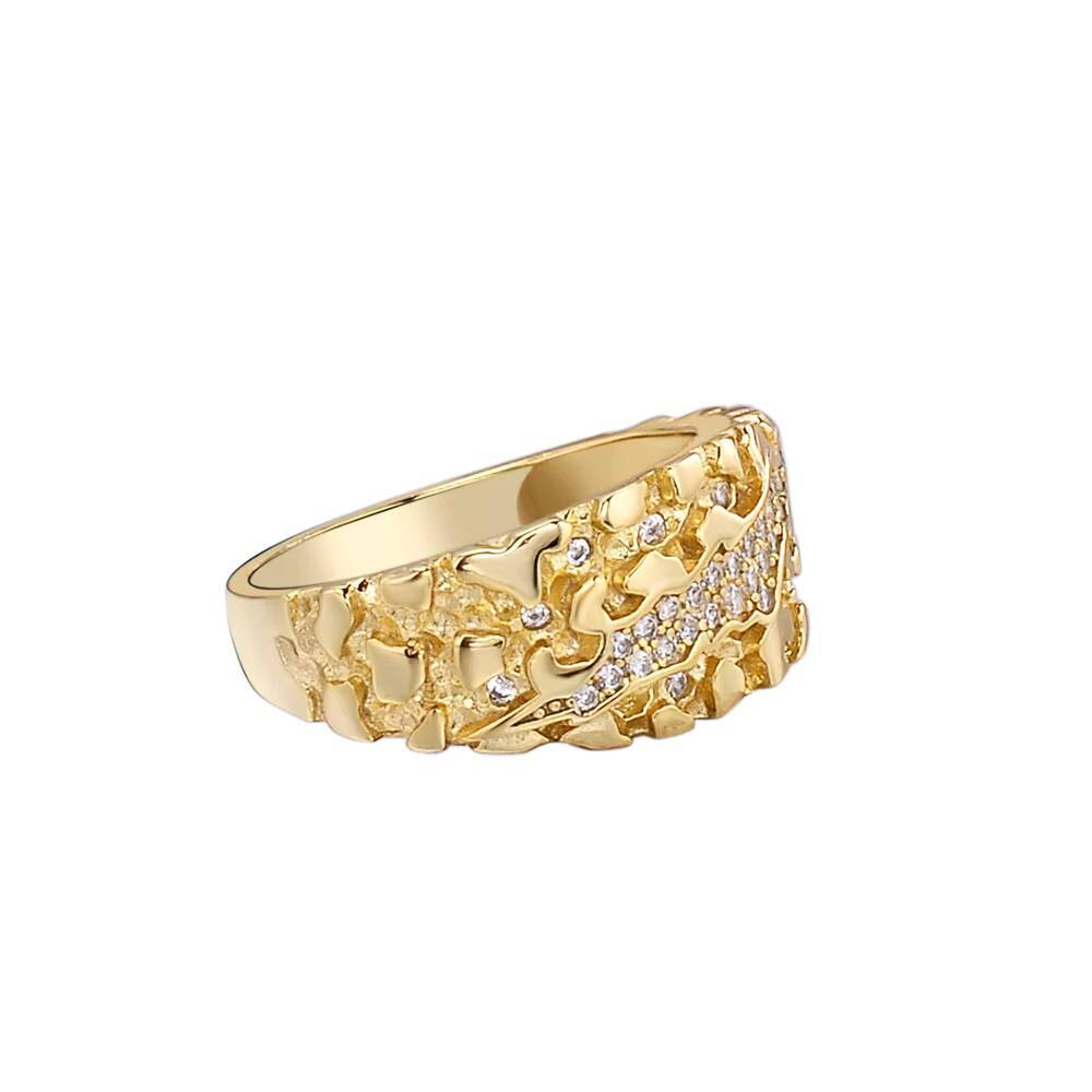 Iced Out Nugget Band Ring VVS Moissanite Gold Plated 925 Sterling Silver Statement Ring Hip Hop Rhodium Plated Nugget Rings