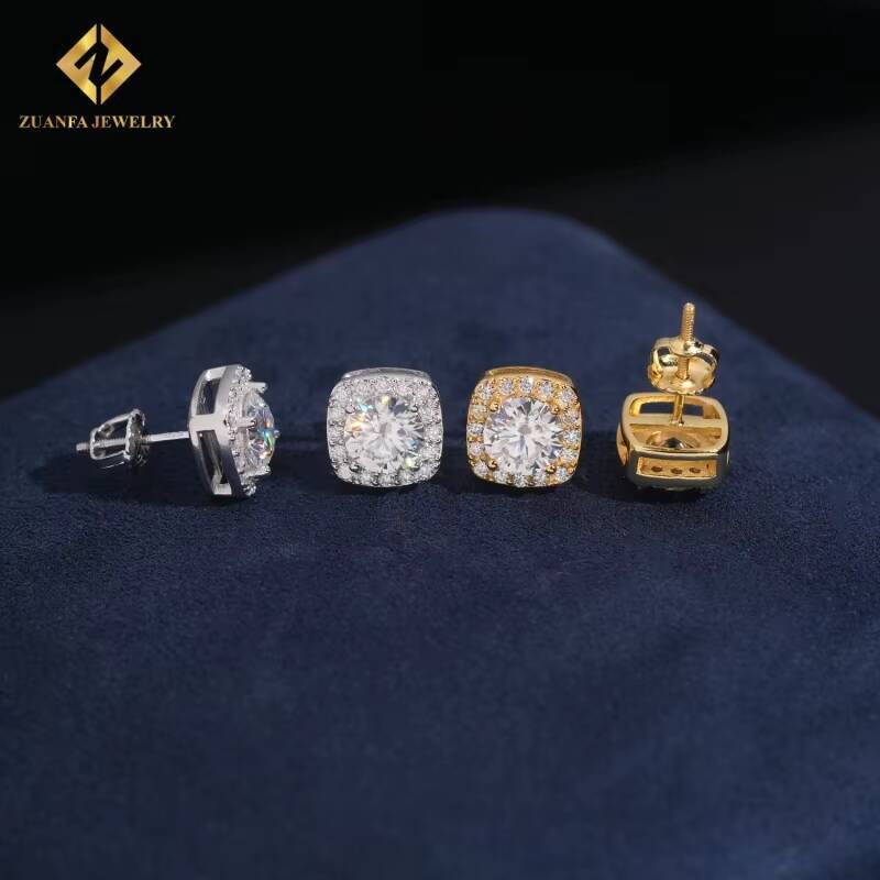 Hot Sale Fashion Jewelry 925 Silver Moissanite Diamond Stud Earrings 2ct Iced Out VVS Moissanite Earrings