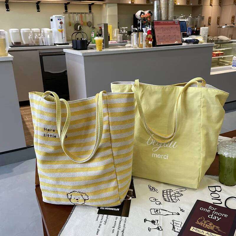 New Bag Two Sides Back Embroidery Canvas Korean Simple Tote Leisure Shoulder Large Capacity Bags XJ260306