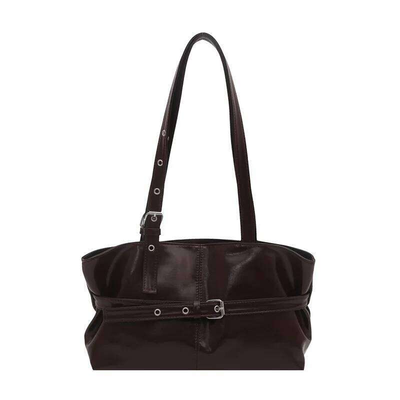 Autumn Retro Belt Design PU Shoulder Bags for Women Large Capacity Simple Ladies Tote Bag Solid Color Versatile Female Handbags XJ260306