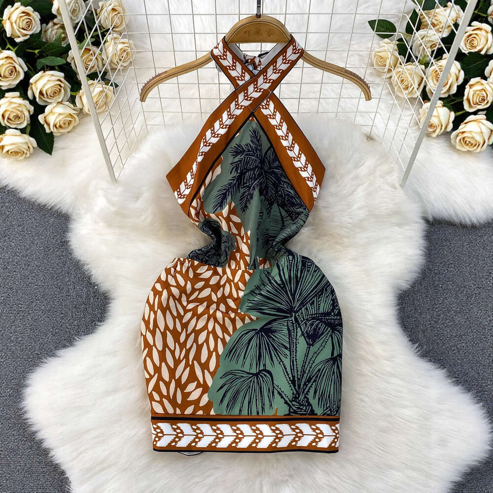 2026 new crossover Chinese retro elegant backless dress, spring and summer sexy backless waist cinching slim fit