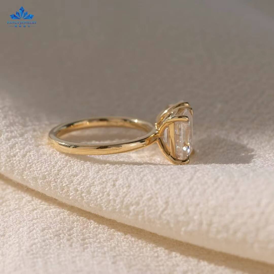 Toi Et Moi Emerald Cut 7x9mm and Pear Cut 7x10mm Engagement Ring 14k Yellow Gold Moissanite Ring With GRA Certificate