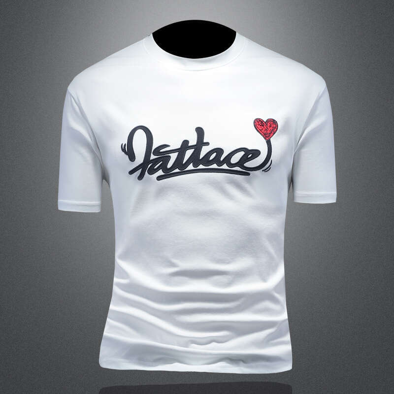 New Slightly Wide Short Sleeve Round Neck Printed Big Brand Men's Clothing European Fashion Hot-Selling T-Shirt Luanyun