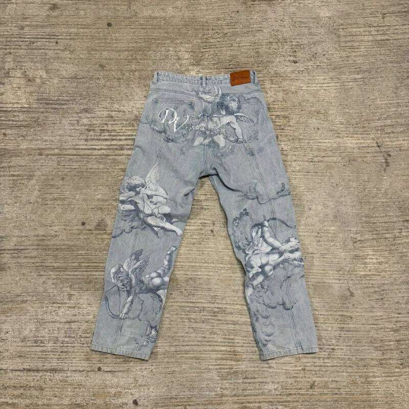 Mens Jeans Harajuku Y2K Angel Baggy Denim Pants Retro High Street Arrow Print Loose Straight Fit American Hip Hop Streetwear New W260307