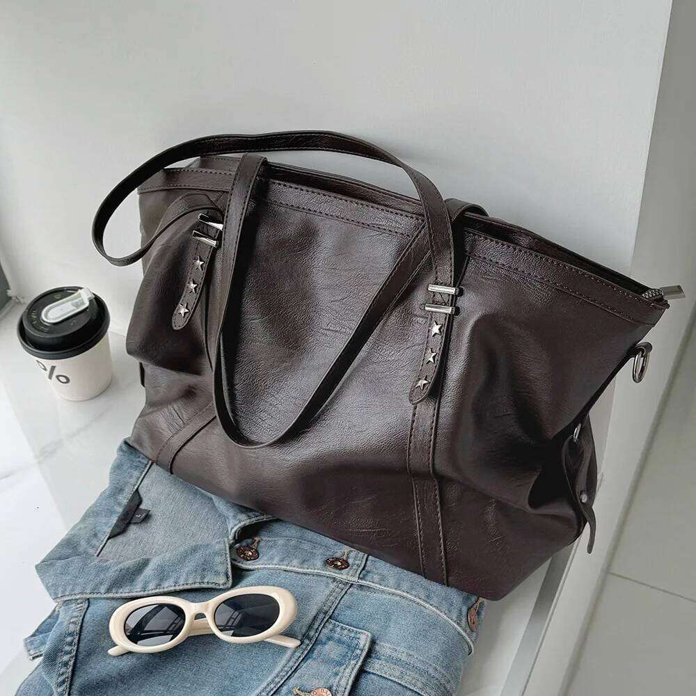 2025 New Vintage Casual Shoulder For Women Luxury Soft Leather Tote Bags Large Capacity Travel Commuting Handbags XJ260306