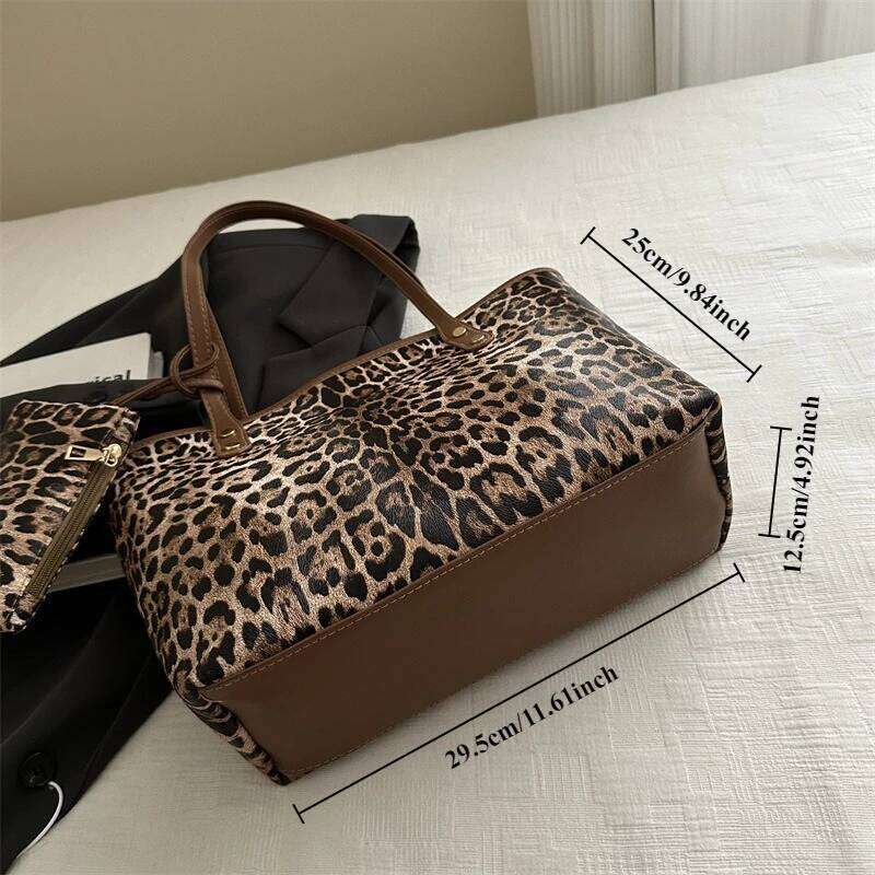 Women's Leopard Print Tote bag Pu Leather Underarm Bags Simple Casual Travel Shopping Bag Large Capacity Mother and Child Packag XJ260306
