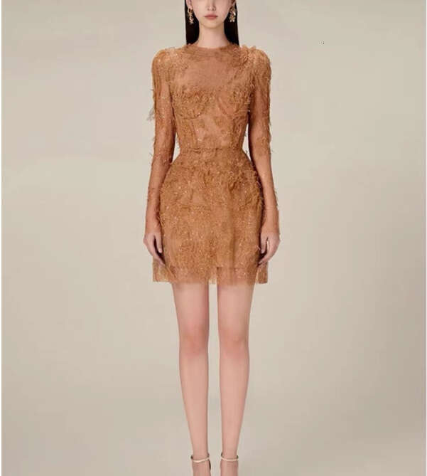 2026 Spring/Summer Fashion Brand Socialite Women's Design Mesh Lace Glitter Eye catching a2 Slimming Dress