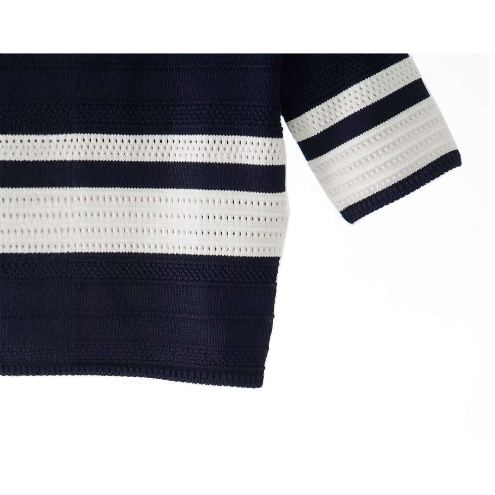 2026 Spring and Summer New Designer Multi functional Color Block Striped Round Neck Short Sleeve Knitted Top