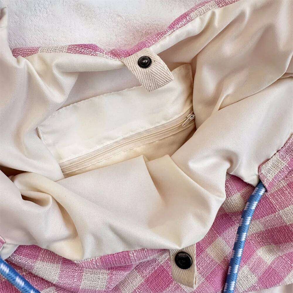 Japanese Style Women Plaid Shoulder Canvas Casual Sling Bag Bow Pattern Large Capacity Female Outdoor Handbag Backpack XJ260306