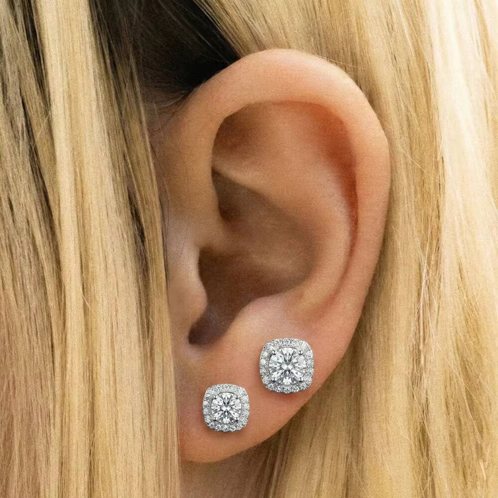 Local Stock Us Warehouse 925 Silver Hot Selling Jewelry Unisex 05ct 1carat square halo Luxury Vvs1 GRA Moissanite Stud Earrings