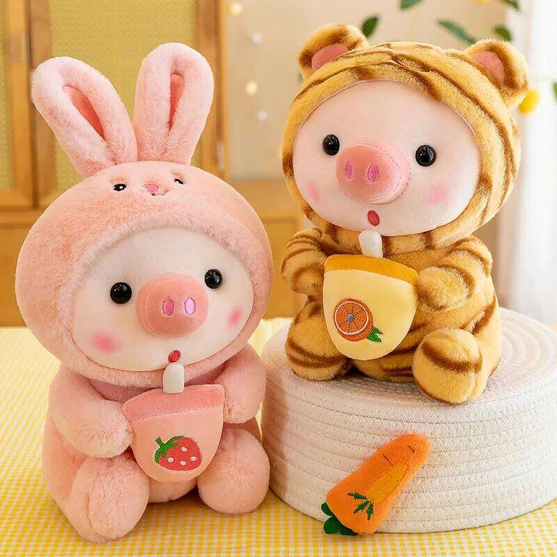 Cartoon Animal Transformation Milk Tea Pig Plush Toy Little Frog Doll R260908 - view 5