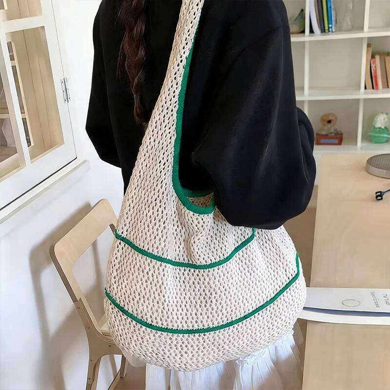 Spring Summer Woven Tote Dopamine Color Shoulder & Underarm Bag Trendy Casual Beach Hollow Out Handbags XJ260306