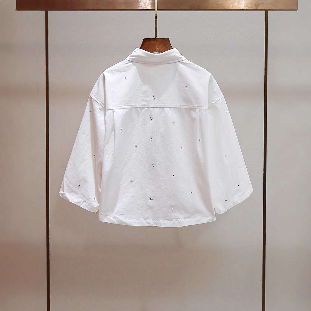 2026 Spring and Summer New French Heavy Beaded Irregular Collar Shirt Top A-line Wide Leg Shorts Set