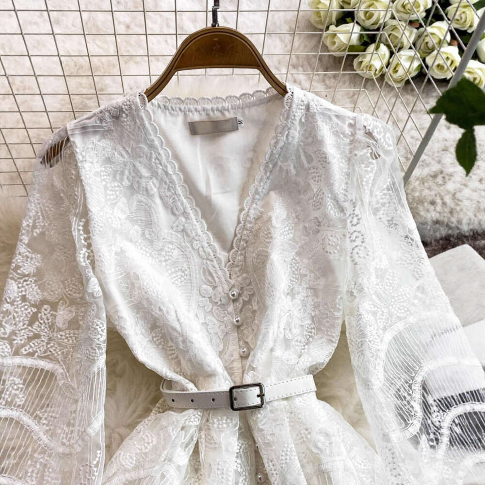 2026 Light Luxury and Soft Atmosphere Lantern Sleeve Women's Dress Spring and Summer Mesh Embroidery Design Super Fairy like Elegance