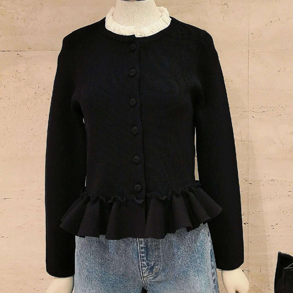 2026 Spring/Autumn New Designer Elegant French Fashion Ruffle Border Collar Long Sleeve Knitted Short Cardigan Top