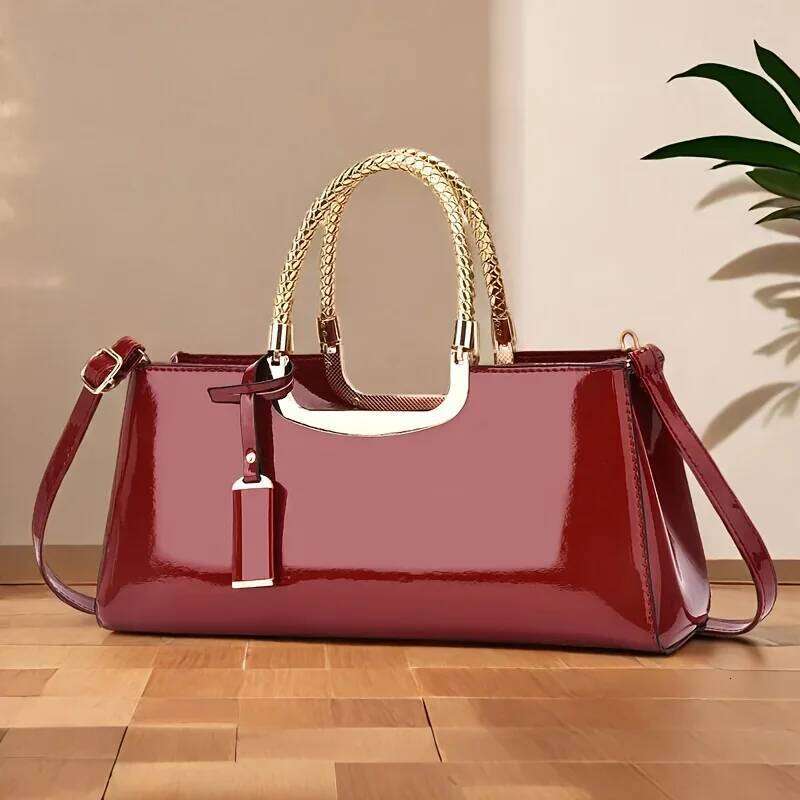 Women's Glossy PU Leather Shoulder Handbag Wedding Clutch Bridal Party Evening Bag XJ260306