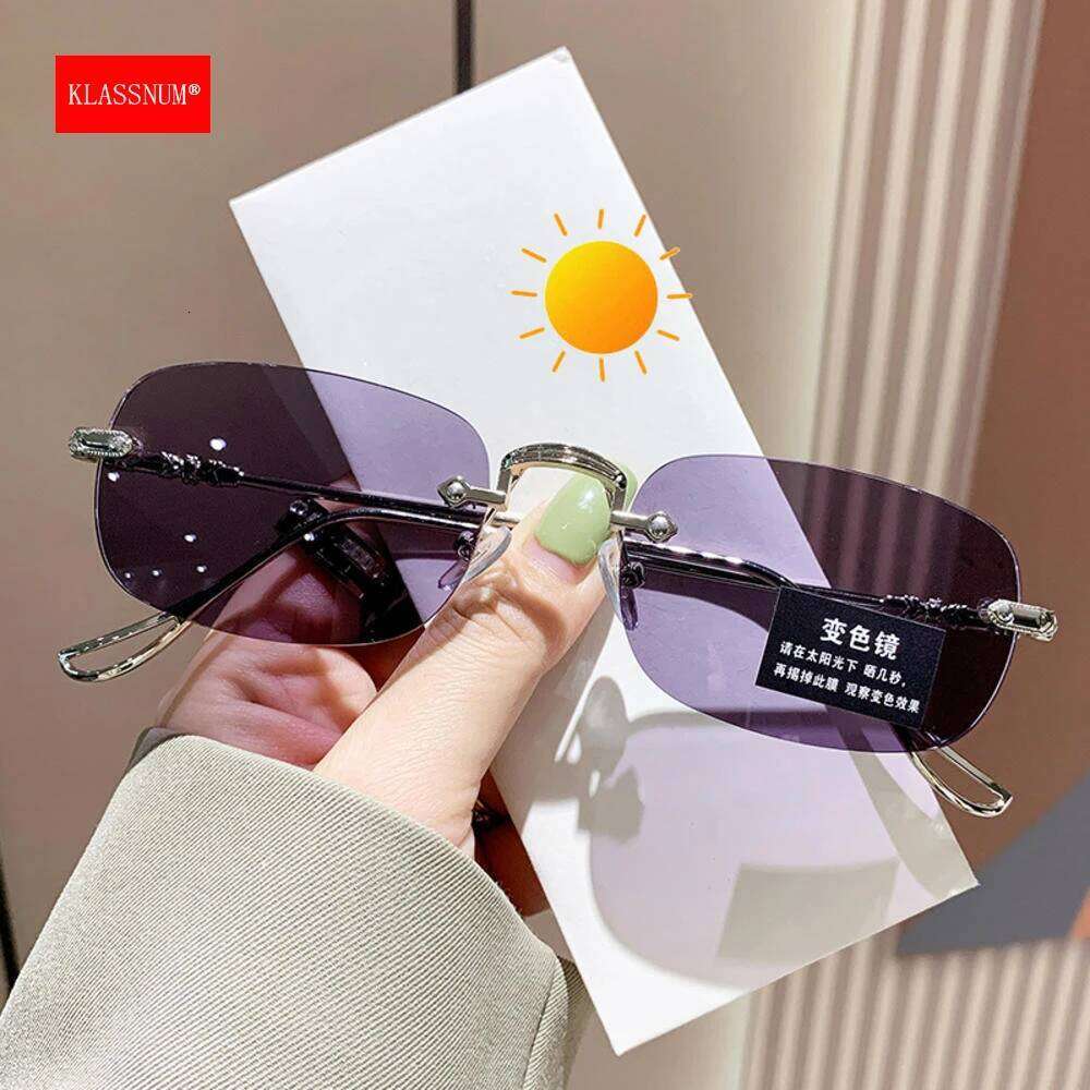KLASSNUM Men Rimless Anti-Blue Photochromic Glasses Women Alloy Frame Ultra Light Computer Goggles Sunglasses 2025 Z260306