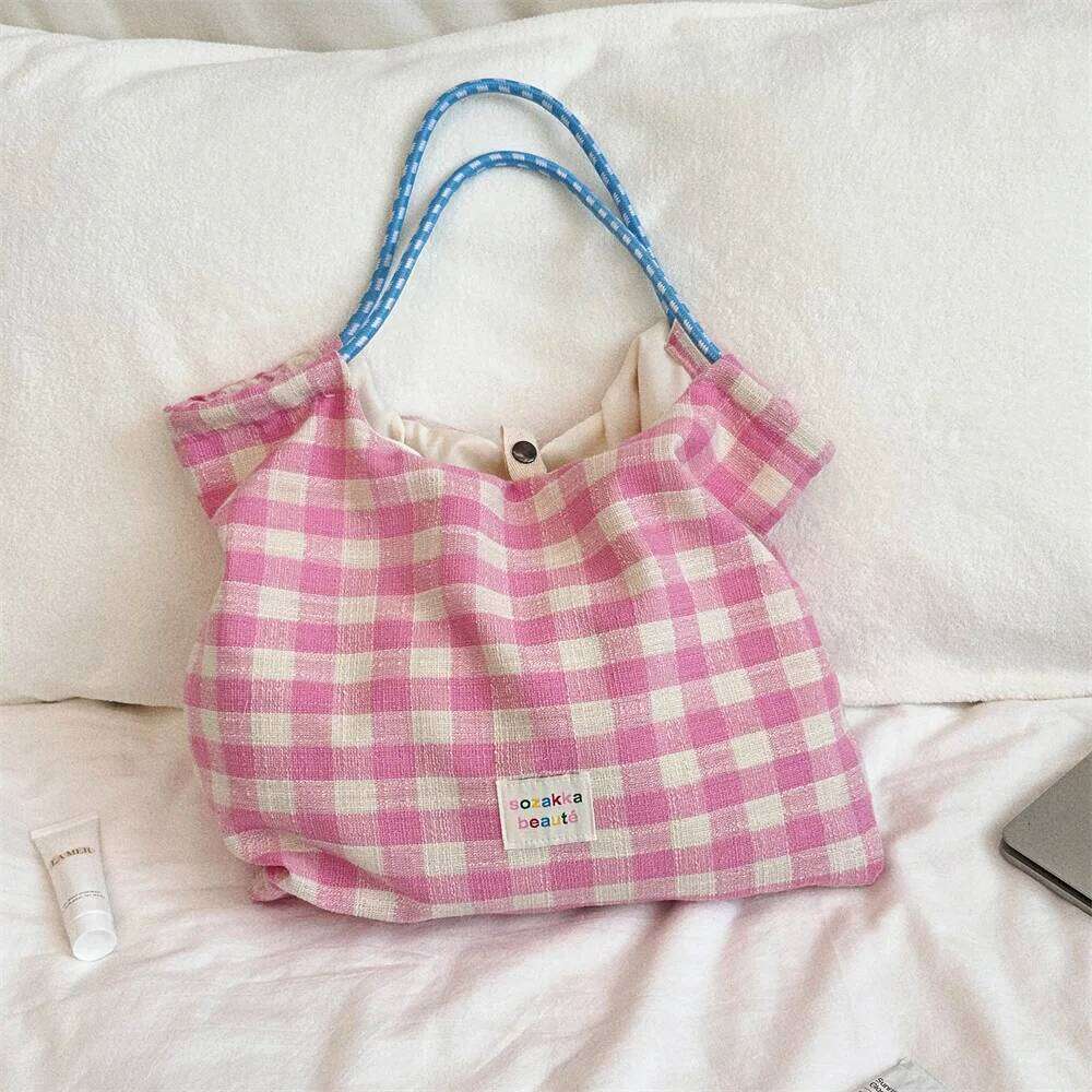 Japanese Style Women Plaid Shoulder Canvas Casual Sling Bag Bow Pattern Large Capacity Female Outdoor Handbag Backpack XJ260306