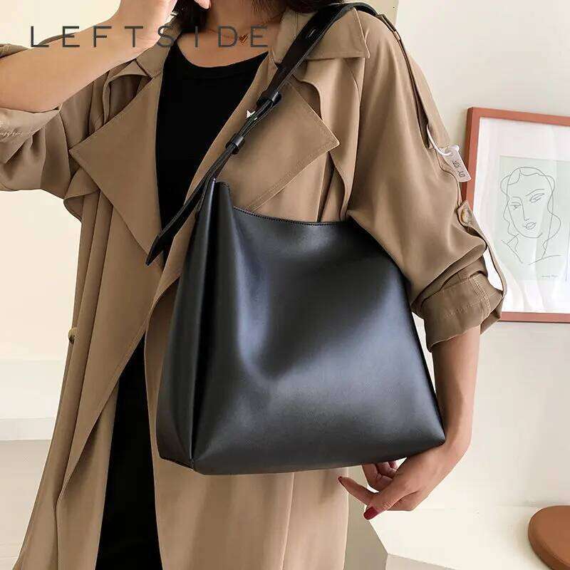 LEFTSIDE Fashion Leather Tote For Women 2025 Tend Female Simple Large High Capacity Shoulder Side Bag Handbags And Purses XJ260306