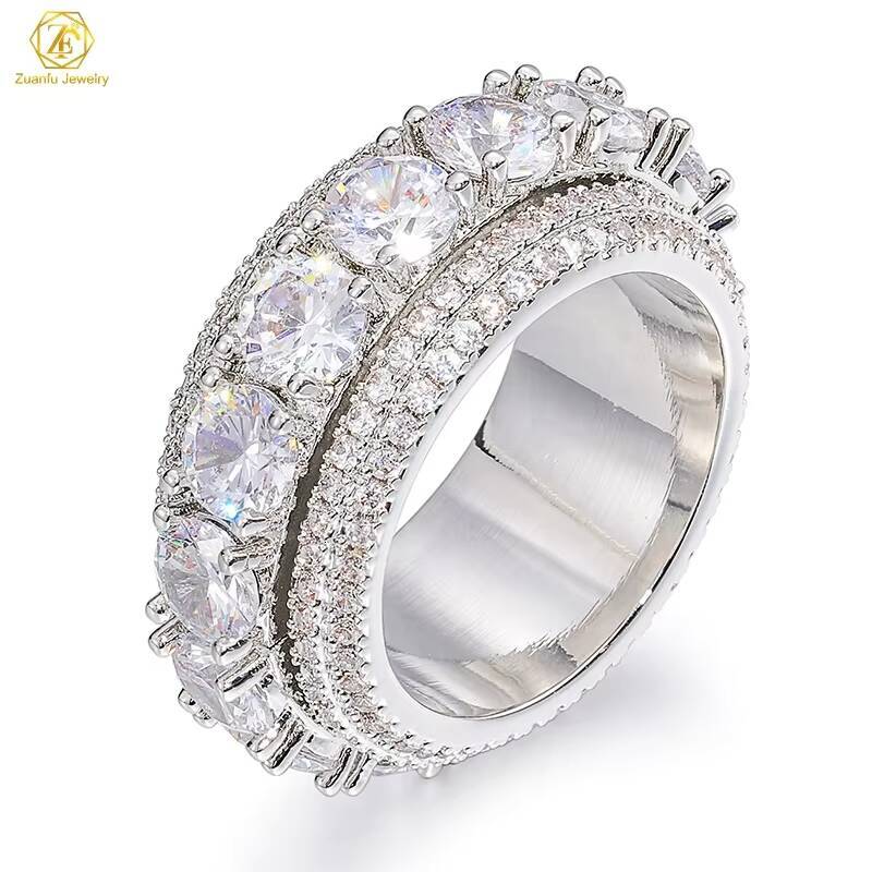 Customize OEM/ODM Jewelry Factory Wholesale Iced Out Moissanite Diamond Real Gold Plated 925 Sterling Silver Mens Hip Hop Ring