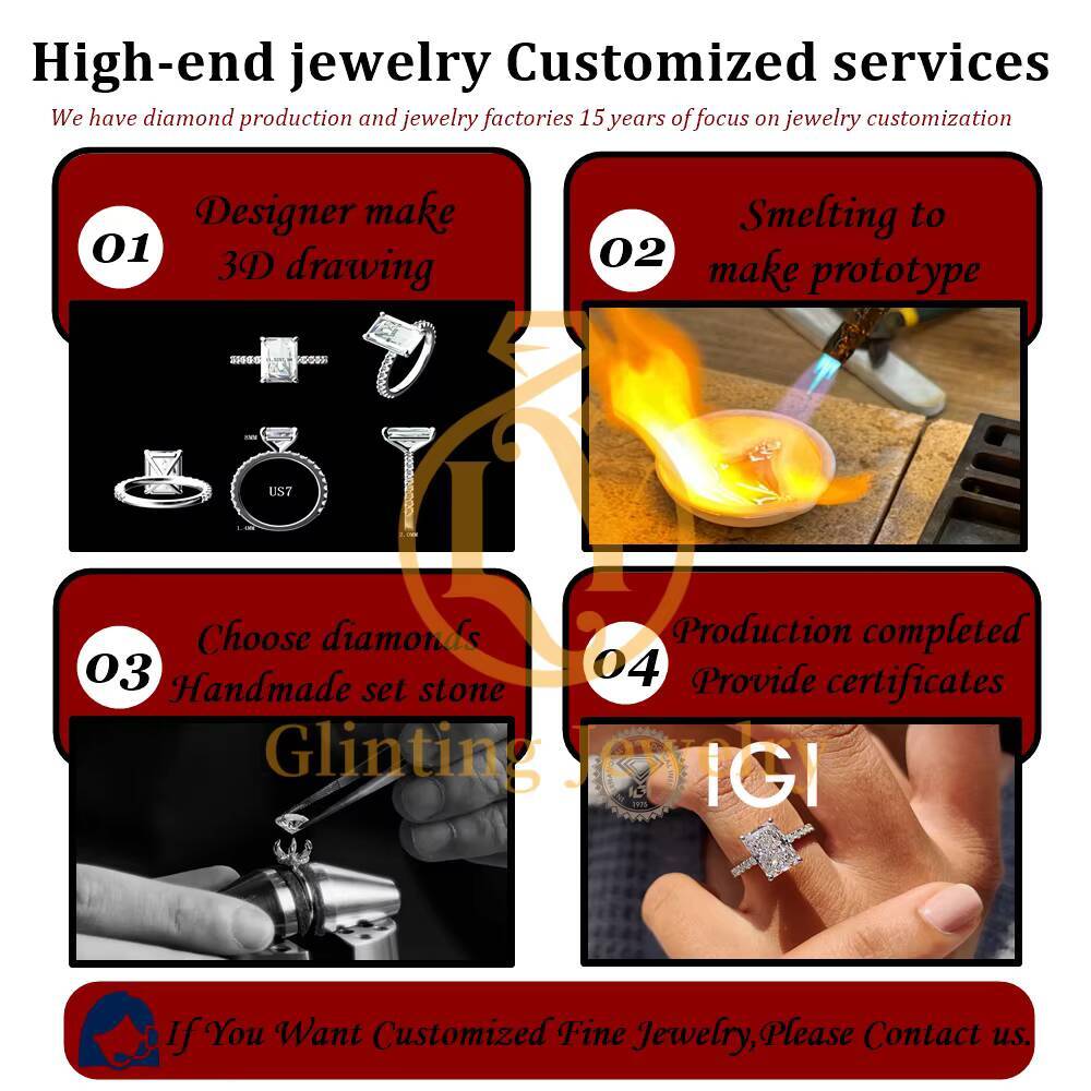 High Quality Custom Luxury Vintage IGI D VS1 Radiant Cut Lab Grown Diamond Rings Women Engagement Wedding Ring Set