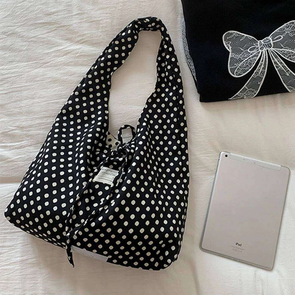 Casual Simple Polka Dots Handbag, Korean Double-Sided Shoulder Bag, Fashionable Large Capacity Commuting Tote Bag XJ260306