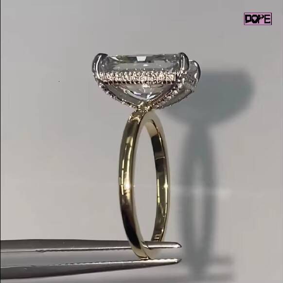 Classic Moissanite Rings 4ct Radiant Cut Solitaire 925 Silver 14K Gold Plated Custom Engagement Wedding Rings for Women
