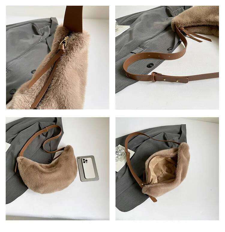 Faux Fur Hobos Crescent Shoulder for Women Winter Plush Simple Underarm Large Capacity Female Furry Crossbody Bags XJ260306