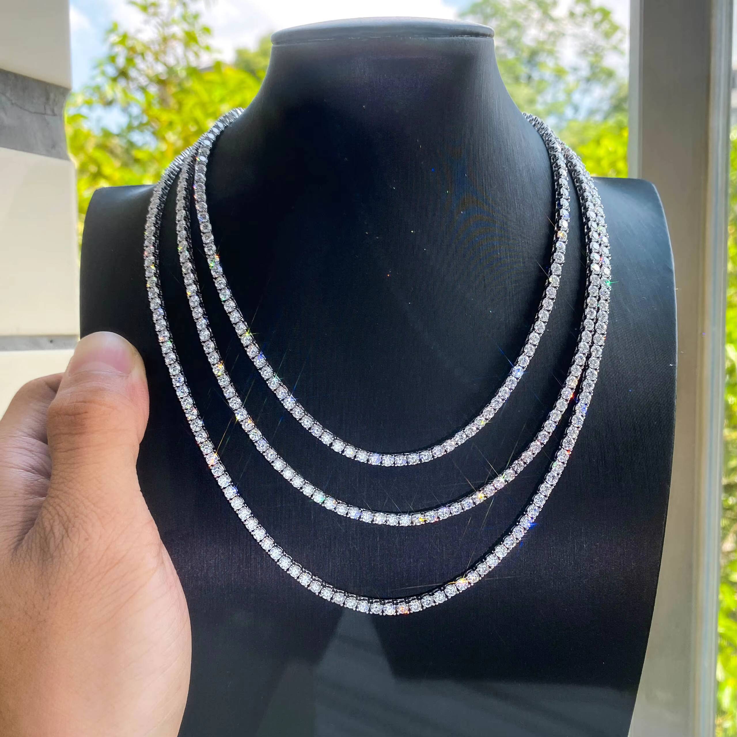 Silver Sterling 14K18K Plated 2mm-6mm Moissanite Tennis Chain Bracelet Elegant Mens and Womens Necklaces