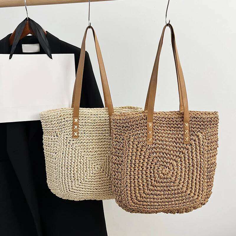 Large Capacity Summer Straw Shoulder Bag Handmade Handbag Tote for Women Travel Beach Shopping Pack Holiday Style XJ260306